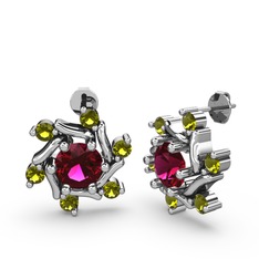Peridot ve rodolit garnet 8 ayar beyaz altın küpe