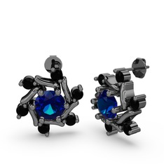 Siyah zirkon ve lab safir 925 ayar siyah rodyum kaplama gümüş küpe