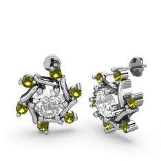 Floren Küpe - Peridot ve beyaz zirkon 14 ayar beyaz altın küpe #1jlo031