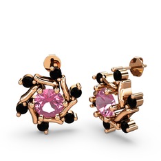 Floren Küpe - Siyah zirkon ve pembe kuvars 18 ayar rose altın küpe #1jsda0m