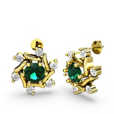 Swarovski ve yeşil kuvars 8 ayar altın küpe