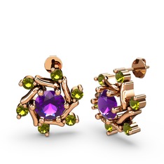 Floren Küpe - Peridot ve ametist 925 ayar rose altın kaplama gümüş küpe #1k0gkbi