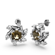 Swarovski ve dumanlı kuvars 14 ayar beyaz altın küpe