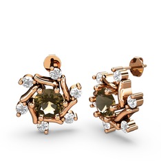 Floren Küpe - Pırlanta ve dumanlı kuvars 8 ayar rose altın küpe (0.432 karat) #1kh6wnz