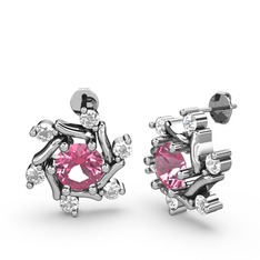 Floren Küpe - Swarovski ve pembe kuvars 925 ayar gümüş küpe #1kj3t25