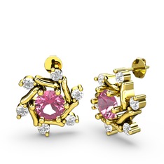 Swarovski ve pembe kuvars 8 ayar altın küpe
