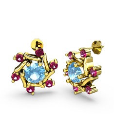 Floren Küpe - Rodolit garnet ve akuamarin 14 ayar altın küpe #1kudflp