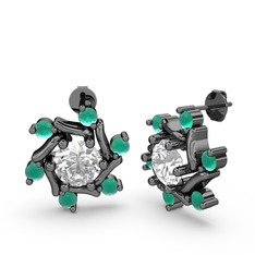 Floren Küpe - Kök zümrüt ve beyaz zirkon 925 ayar siyah rodyum kaplama gümüş küpe #1kvmxh1