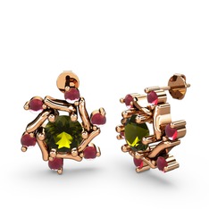 Kök yakut ve peridot 8 ayar rose altın küpe