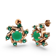 Floren Küpe - Yeşil kuvars ve kök zümrüt 14 ayar rose altın küpe #1kzdf37