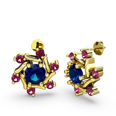 Rodolit garnet ve lab safir 18 ayar altın küpe