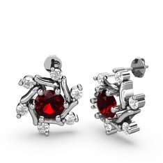 Floren Küpe - Swarovski ve garnet 14 ayar beyaz altın küpe #1l7x5ja