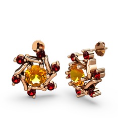 Floren Küpe - Garnet ve sitrin 8 ayar rose altın küpe #1lrbwot