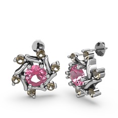 Floren Küpe - Dumanlı kuvars ve pembe kuvars 18 ayar beyaz altın küpe #1lvpsm9