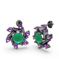 Floren Küpe - Ametist ve kök zümrüt 925 ayar siyah rodyum kaplama gümüş küpe #1m91158
