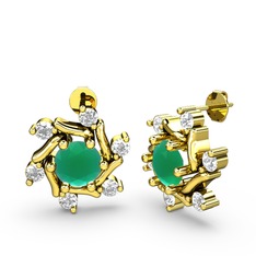 Swarovski ve kök zümrüt 14 ayar altın küpe