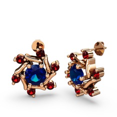 Garnet ve lab safir 14 ayar rose altın küpe