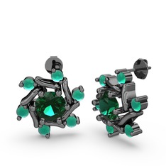 Floren Küpe - Kök zümrüt ve yeşil kuvars 925 ayar siyah rodyum kaplama gümüş küpe #1n6t1im