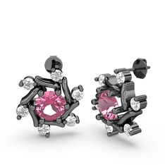 Beyaz zirkon ve pembe kuvars 925 ayar siyah rodyum kaplama gümüş küpe