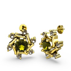 Floren Küpe - Dumanlı kuvars ve peridot 14 ayar altın küpe #1p224cr