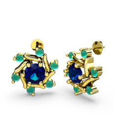 Kök zümrüt ve lab safir 8 ayar altın küpe
