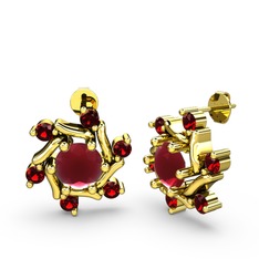 Garnet ve kök yakut 14 ayar altın küpe