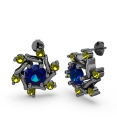 Floren Küpe - Peridot ve lab safir 925 ayar siyah rodyum kaplama gümüş küpe #1qwa1wv