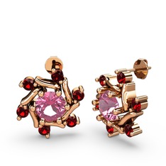 Floren Küpe - Garnet ve pembe kuvars 14 ayar rose altın küpe #1qz4ghx