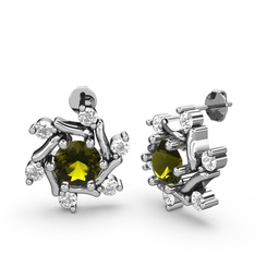 Swarovski ve peridot 14 ayar beyaz altın küpe