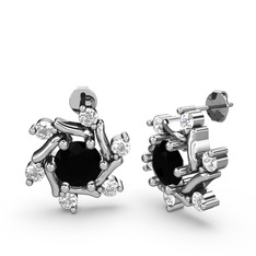 Swarovski ve siyah zirkon 8 ayar beyaz altın küpe