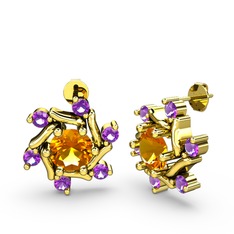 Ametist ve sitrin 14 ayar altın küpe