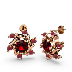 Kök yakut ve garnet 8 ayar rose altın küpe