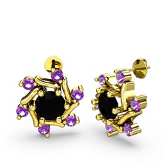 Ametist ve siyah zirkon 14 ayar altın küpe