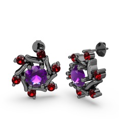 Garnet ve ametist 925 ayar siyah rodyum kaplama gümüş küpe