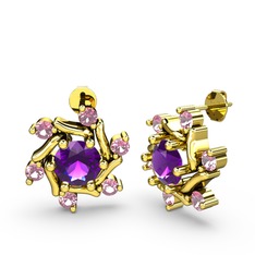 Floren Küpe - Pembe kuvars ve ametist 14 ayar altın küpe #1t1ztnf