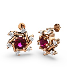 Swarovski ve rodolit garnet 18 ayar rose altın küpe