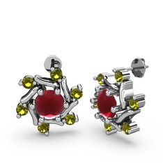 Floren Küpe - Peridot ve kök yakut 8 ayar beyaz altın küpe #1t8f2n4