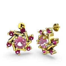 Floren Küpe - Rodolit garnet ve pembe kuvars 18 ayar altın küpe #1t91hlq
