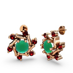 Floren Küpe - Garnet ve kök zümrüt 8 ayar rose altın küpe #1tvsblk