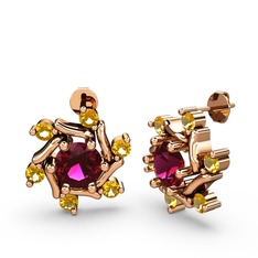 Floren Küpe - Sitrin ve rodolit garnet 8 ayar rose altın küpe #1u44d1m