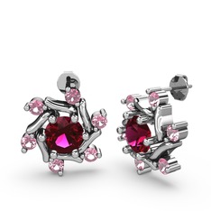 Pembe kuvars ve rodolit garnet 925 ayar gümüş küpe