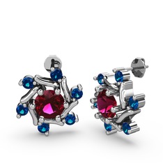 Lab safir ve rodolit garnet 14 ayar beyaz altın küpe