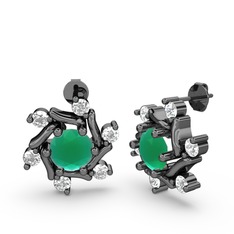 Floren Küpe - Pırlanta ve kök zümrüt 925 ayar siyah rodyum kaplama gümüş küpe (0.432 karat) #1vdhevq