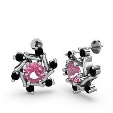 Floren Küpe - Siyah zirkon ve pembe kuvars 8 ayar beyaz altın küpe #1wbj7we