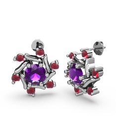 Floren Küpe - Kök yakut ve ametist 14 ayar beyaz altın küpe #1wfvr3f