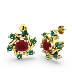 Floren Küpe - Yeşil kuvars ve kök yakut 18 ayar altın küpe #1wmchxh