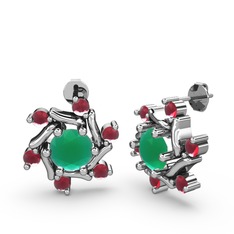 Floren Küpe - Kök yakut ve kök zümrüt 8 ayar beyaz altın küpe #1xo75sc