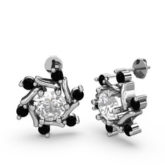 Siyah zirkon ve swarovski 14 ayar beyaz altın küpe