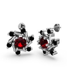 Floren Küpe - Siyah zirkon ve garnet 18 ayar beyaz altın küpe #1y672i9