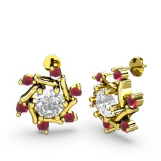 Floren Küpe - Kök yakut ve swarovski 14 ayar altın küpe #1yegryh